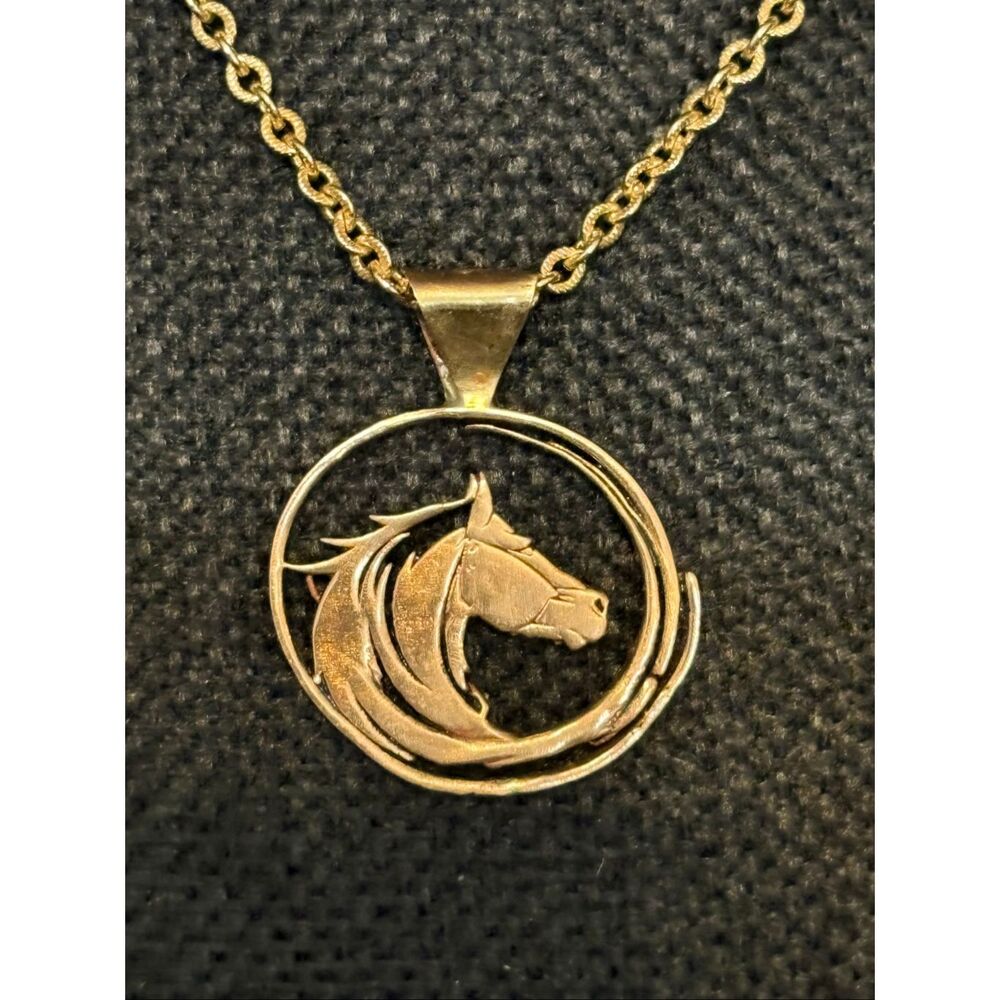 Horsehead Pendant Solid Golden Brass, NEW, Handmade, 24” brass chain.